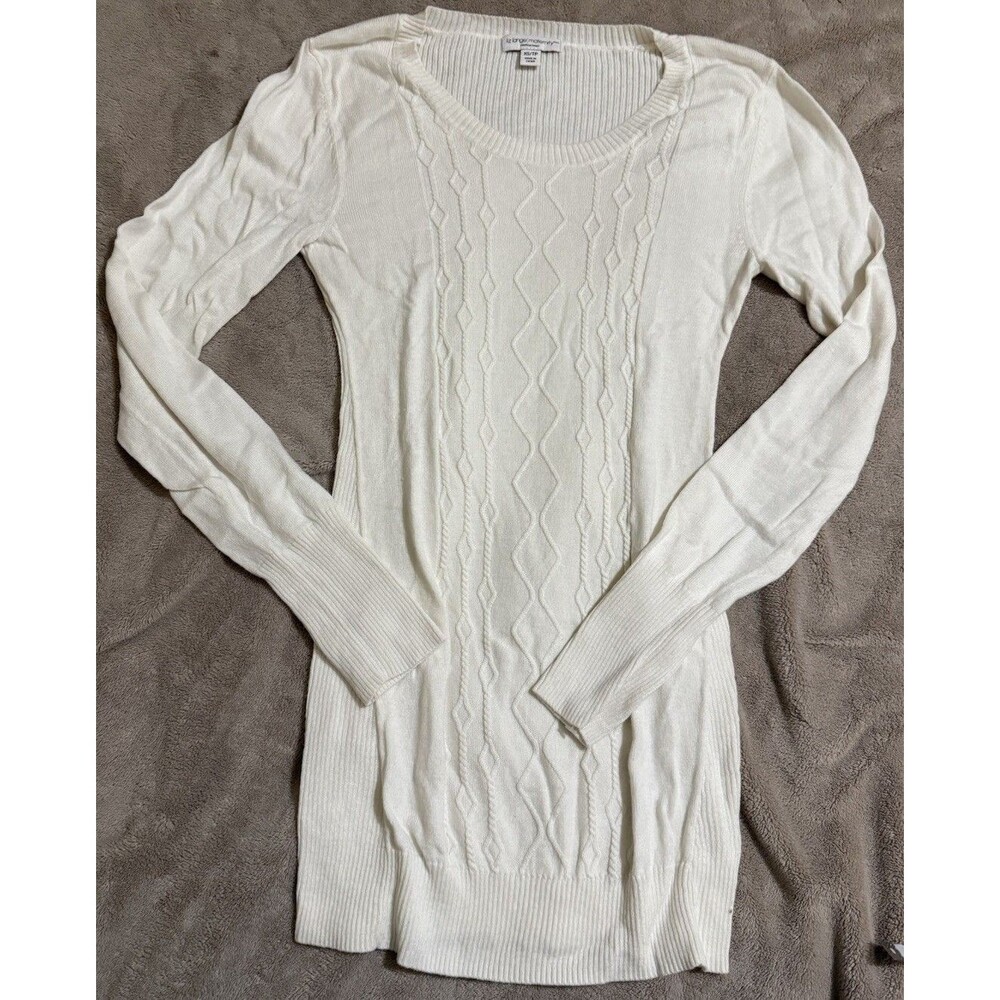 Liz Lange Maternity Long Sleeve Sweater Women XS WhiteCotton Blend Pullover Knit